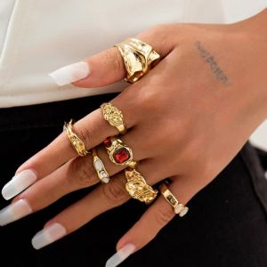 Ingemark | Ingemark 7 Cái/bộ Nữ Vintage Goth Kim Cương Giả Mở Nhẫn Không Đều Bề Mặt Gấp Cưới Cô Dâu Thời Trang Món Quà Trang Sức