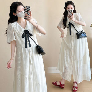 Maternity Minimizing Flare Youthful White Dress