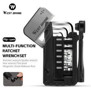 West Biking | WEST BIKING Multi-Function Ratchet Wrench Set Portable Tire lever Magnetic Rod Alloy Spoke Hex Wrench Set Bike Repair Tools