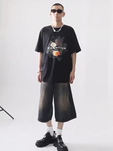 Long Jorts for Men Straight Wide Leg Jeans for Man Cropped Denim Shorts Wide-Leg Pants Over Knee Jeans Size:26-40