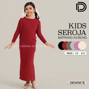 🇲🇾 DESINCE Baju Raya Kids Seroja Batwing Kurung Budak Baju Kurung Muslimah Kanak-Kanak KW 072