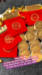 [Giá KM] Đồng tiền Xu Rắn Vàng Lì Xì Tết - mặt sau chữ lộc chiêu Եài  tặng kèm túi nhung đỏ PHÚC