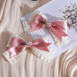 【♡Lovely girls house♡】โบว์หัวใจสีชมพูพลอยเทียมกิ๊ฟติดผมอุปกรณ์ผมปิ่นหญิงเรียบ