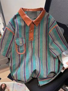 Extra Large Size Polo Shirt T-Shirt Men Summer Short Sleeve Regular Fit Casual Striped Design Breathable Youth Fashion