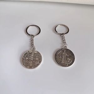 Ly eagle Factory wholesale Metal Medal St Benedict keychain Catholic patron saint benedict CSBP allergy resistant keychain