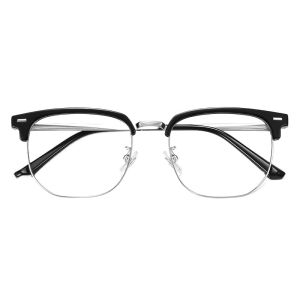 Ultra-Light Half-Rimmed Glasses for Myopia Mens Style Flat Lens Fashionable Alloy Frame Blue Light Blocking Slimming Effect