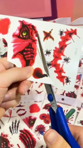 รอยสักชั่วคราว สติ๊กเกอร์ฮาโลวีน รอยแผล 14แผ่น สติ๊กเกอร์ ตกแต่งฮาโลวีน พร้อบถ่ายรูป สติ๊กเกอร์รอยแผลเป็น Halloween