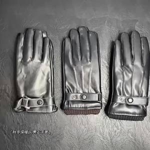 Men s Warm PU Gloves Autumn Winter Thick Fleece Lined Three Ribs Touch Screen Gloves for Driving Outdoor Cycling