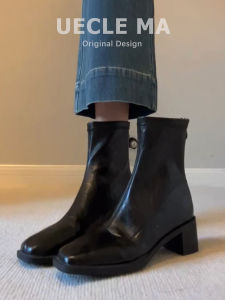 MASHUJIA | Square Toe Thick Heel Ankle Boots for Women
