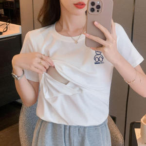 Thoáng Khí Cotton Vải Bông Áo Thun Ngắn Tay Áo Khoác Ngoài Cho Bà Bầu Điều Dưỡng Mùa Hè Thức Ăn Mỏng Theo Phong Cách Em Bé Quần Áo Gia Đình Tiện Lợi Cho Phụ Nữ Sau Sinh