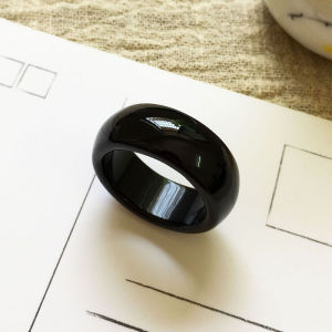 INS Retro Hip Hop Cool Fashion Street Harajuku Black Style Mens and Womens Black Agate Jade Ring Forefinger Ring