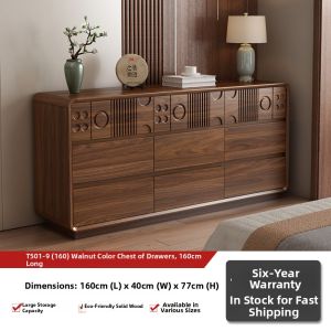 Walnut Colored Solid Wood Storage Chest Five Drawer Cabinet