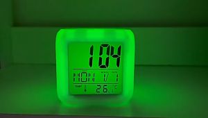 【Popular】LED 7-Color Changable Digital Alarm Clock Creative Square White Clock LED Clock Digital Mute Luminous Electronic Portable Clock Calendar temperature Digital Clock Home Decoration Clock Jam Penggera 数字闹钟