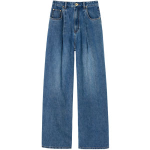 กางเกงยีนส์ทรงหลวมเอวสูง ทรงหลวม กางเกงขายาวทรงหลวมสไตล์ย้อนยุค ทรงเข้ารูป ดีไซน์พับ สไตล์ลำลอง สวมใส่สบาย