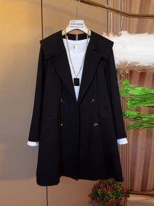 plus Size Autumn Long Sleeve Open Cardigan Coat Black Slimming Western Style Top for Plump Sister Casual Commute Style