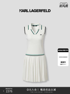 Karl Lagerfeld Silk Polo Dress Womens Summer New Design Elastic Waist Sleeveless City Commute X-Shape Silhouette Dress