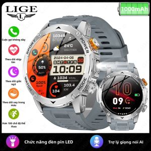 LIGE | Đồng Hồ Thông Minh Quân Đội Dành Cho Nam Màn Hình AMOLED 1.7 Inch Pin 1000mAh Chống Nước Đo Nhịp Tim Hỗ Trợ Gọi BT Tích Hợp Đèn Pin LED Sử Dụng Ngoài Trời