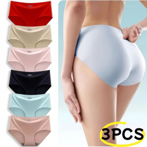 3pcs Ice Silk Seamless Panties Mid Rise Ladies For Women Comfortable Breathable Underwear