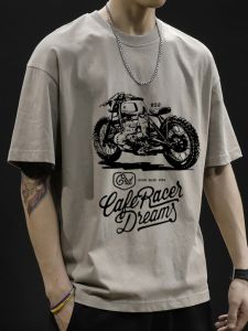 Áo Thun Cotton Nam Tay Ngắn in Họa Tiết Cổ Tròn Mùa Hè Thường Ngày Màu Nâu Cà Phê Mỹ Màu Trắng Áo Trên Cùng Rộng Rãi