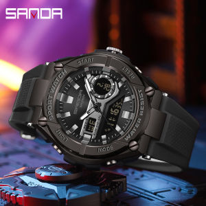 SANDA Fashion Mens Digital Quartz Dual Display Watch 50M Waterproof Outdoors Sports Complete Calendar Chrono Men Watches