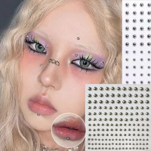 Silvery Fake Lip Eyebrow Ear Stickers Non Piercied Earring Selfadhesive Reusable Fake Lip Nail Eyebrow Nose Ring Body Jewelry