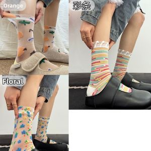 JIFANPAUL | Summer Thin Color Stripe DOPAMINE Design Socks Mid Calf