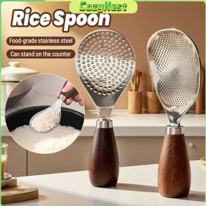 C.N Non-stick Rice Spoon Stainless Steel Comfortable Wooden Handle Big Rice Paddle Dinner Utensils