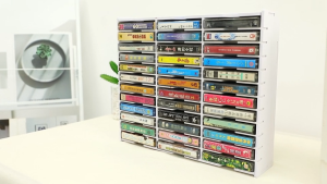 【SANFURNEY】Cassette Tape Display Rack Desktop Wall-Mounted Organizer with Multiple Compartments for Collection Storage