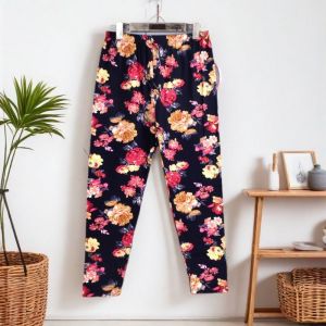 Plus Size Autumn Pants for Middle-Aged and Elderly Women Home Wear Thermal Underwear High Waist Long Pants Floral Pattern