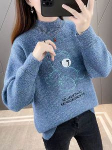 Áo Len Dệt Kim Cổ Cao Tay Dài Mùa Đông Cho Nữ Áo Len Dệt Kim Cổ Tròn Thường Ngày Áo Khoác Ngoài Mùa Đông Cho Nữ