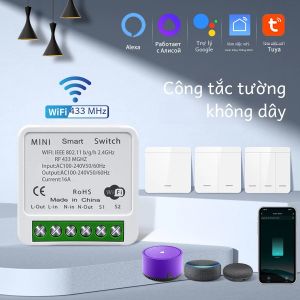 Tuya Công Tắc WiFi Thông Minh 433 MHz Điều Khiển Ánh Sáng RF Không Dây Điều Khiển Giọng Nói Tương Thích Với Alexa Google Smart Life Ứng Dụng Hỗ Trợ