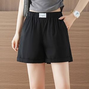 Cool Breathable Pure Cotton High Waist Wide Leg Short Pants Womens Thin Elastic Large Size Meat Concealing Slimming A-Line Pants
