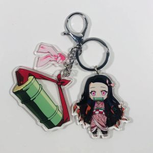 Bandai | Demon Slayer Anime 2D Acrylic Keychain Set Cartoon Character Three-Piece Bag Hanger Collectible Toys Gifts For Fans Artwork