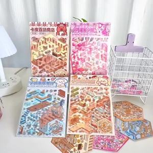 3D Miniature Scenes Sticker DIY Cute Cartoon Journal Korean Style Scenes Building PET Sticker Scene Deco Sticker