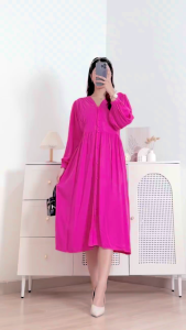 Imani Butik|Fashion Wanita Dress Haura Bahan Katun Motif  Halus Dress Kekinian Modis Trendy