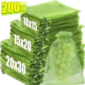 200Pcs Fruit Protection Bags / Plant Grow Netting Bag with Drawstring / Insect-proof Anti-Bird Mesh Bag / Fruits Gauze Pouch / Garden Tools