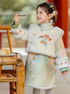 Girls Cheongsam Dress Childrens Hanfu Autumn Winter New Style Cotton Padded Gege New Year Clothes Chinese Style Ancient Costume