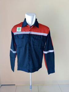 Baju Wearpack Atasan Safety Kerja Seragam Lengan Panjang Bahan American Drill Grade A Hitam Kombinasi Merah
