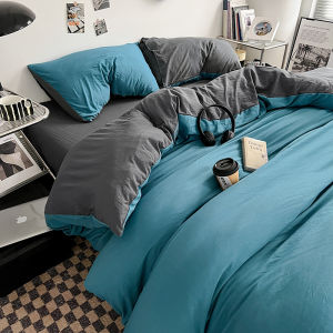 Pure Color Cotton Bedding Set Duvet Cover Bedding Protector Washed Single Three Piece Set Simple Style Warmth Storage Bedding