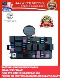 PW950648/950647 PROTON GENUINE PARTS FUSE BOX WITH RELAY/FUSE/FUSE TAP/COVER FOR USE ON: PROTON SAGA BLMFLXSAGA VVTSAVVY