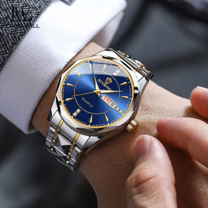 LouisWill Fashion Men Quartz Watches Double Calendar Mens Commercial Steel Strip Watches 30M Waterproof Luxury Business Wristwatches With Luminous for Outdoor Business Travel Exercise