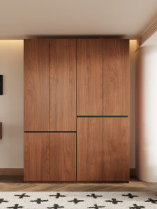 Customized Full-height Handle-less Oak Solid Wood Wardrobe