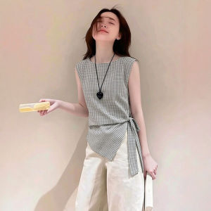 DUOFEIYAN | Vintage Checked Tie-up Sleeveless Waisted Shirt