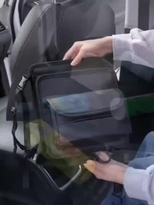 Luxury car seat storage box with cup holder tissue box PU leather multiple compartments storage front rear seats armrest black