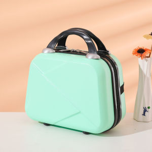 Lightweight Portable 14-Inch Makeup Bag Womens Small Travel Suitcase Retro Style ABS Material with Lock Zipper Closure