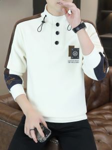 HENGYUANXIANG | Hengyuanxiang Mens Hoodie Thickened Long Sleeve Half High Collar Thermal Cotton Polyester Blend Winter Fashion Urban Style T-Shirt