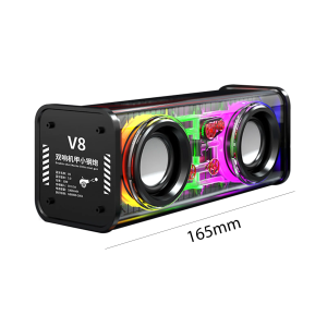 V8 Transparent Mecha Wireless Bluetooth Speaker with Stereo RGB Lights and Dual Drivers Perfect for Outdoor and Holiday Parties