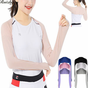 Ruizhijzg Ready Stock Thin Ice Silk Shawl Arm Sleeves Long Gloves Breathable Sun Protection Anti UV Hand Cover Warmer Outdoor Golf Sport Cycling Sport Shawl