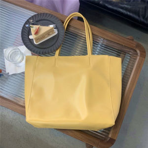 Fashionable Large Tote Bag Womens Spring Summer New Zipper Handheld Shopping Bag Soft PU Pure Color Korean Style Casual Shoulder Bag