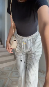 Everyday Pants Stripe Salur Celana Panjang Wanita Jumbo Kuliahan